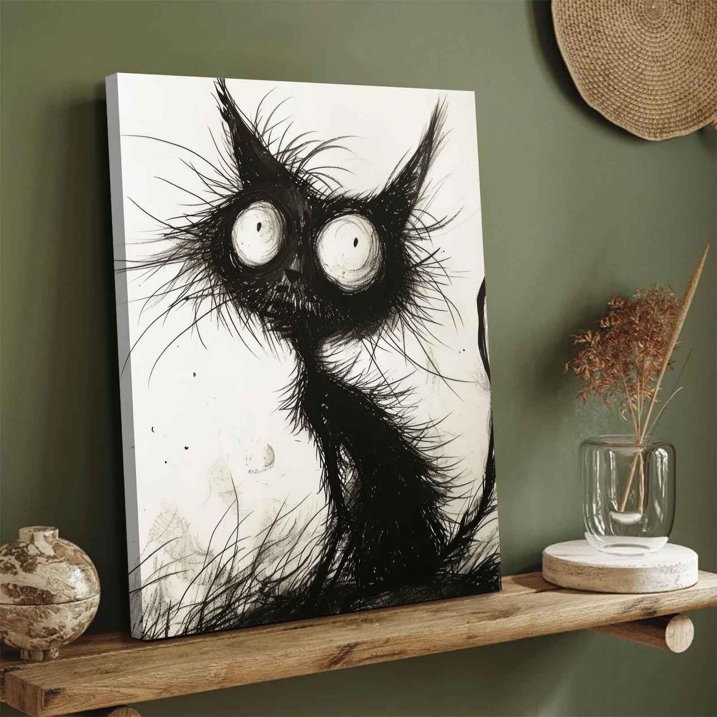 Funny Black Cat Canvas Wall Art Gothic Spooky Feline painting Decor Pictures Halloween Creepy Black And White Art Cat Posters Prints for Cafe Bar Living Room Restaurant Bedroom Decoration
