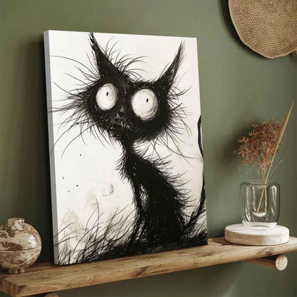 Funny Black Cat Canvas Wall Art Gothic Spooky Feline painting Decor Pictures Halloween Creepy Black And White Art Cat Posters Prints for Cafe Bar Living Room Restaurant Bedroom Decoration