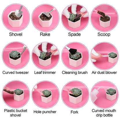44pcs Small Gardening Tools Gifts for Women Beginners - Garden Hand Tools Set for Indoor Succulent Bonsai Plants Transplanting, Included Bag/Repotting Mat/Shovel/Labels, Pink