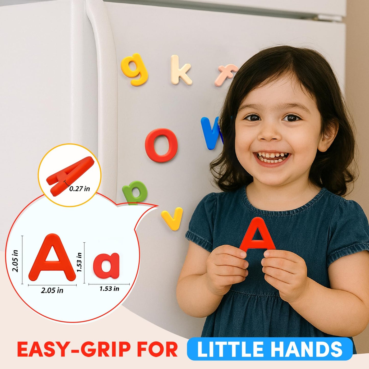 JoyCat Silicone Alphabet Magnetic Letters, 52-Piece Uppercase & Lowercase ABC Fridge Magnets for Toddlers & Kids, Preschool Learning Refrigerator Toy Set, Birthday Gifts for Boys Girls (Vibrant Color)