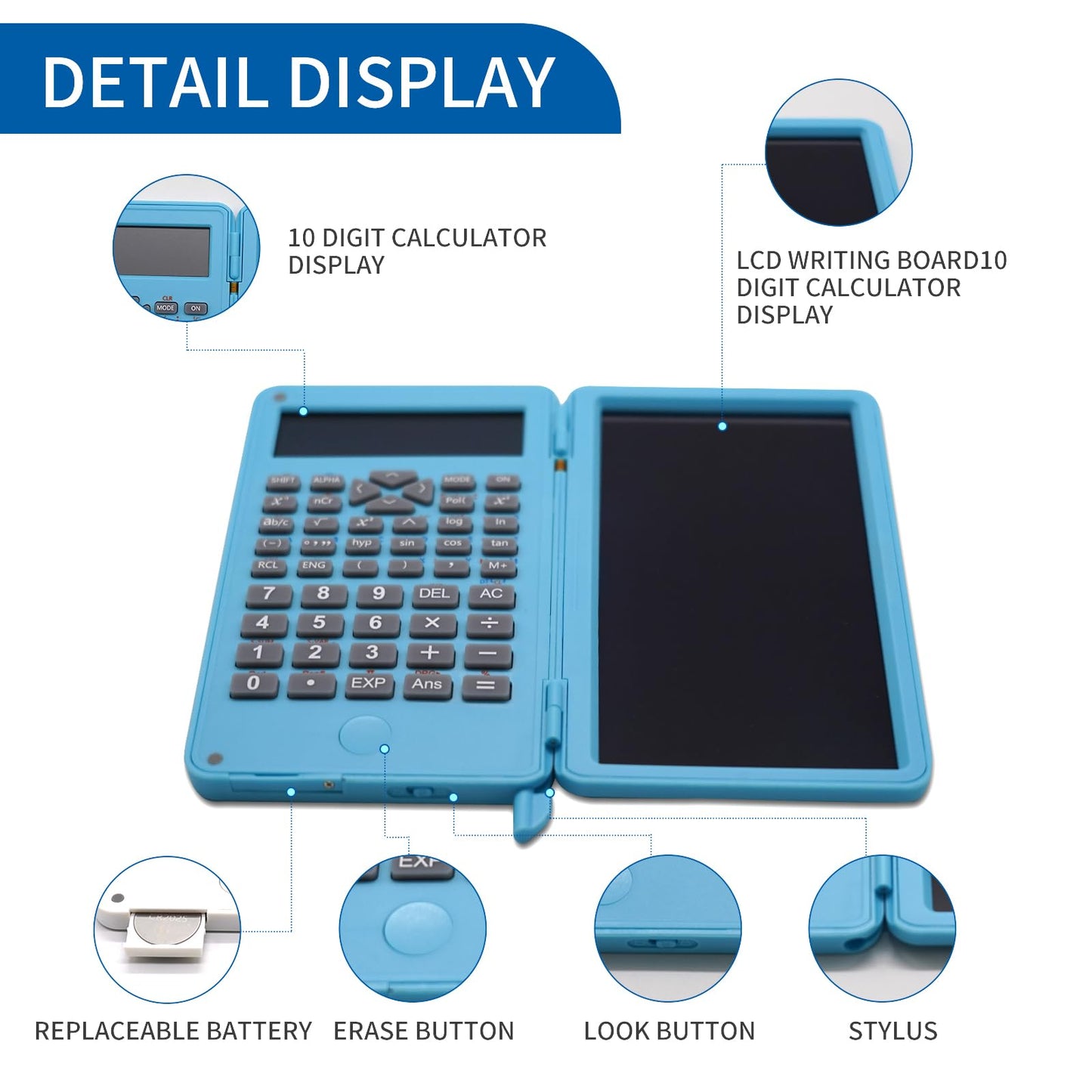 Basic Calculator Notepad with 6.5 Inch LCD Writing Tablet, Rechargeable, Lock Button and E-Pen,12 Digit Display, Also Inkless Drawing/Memo Pads/Planning Boards, Hand-held for Daily and Basic Office