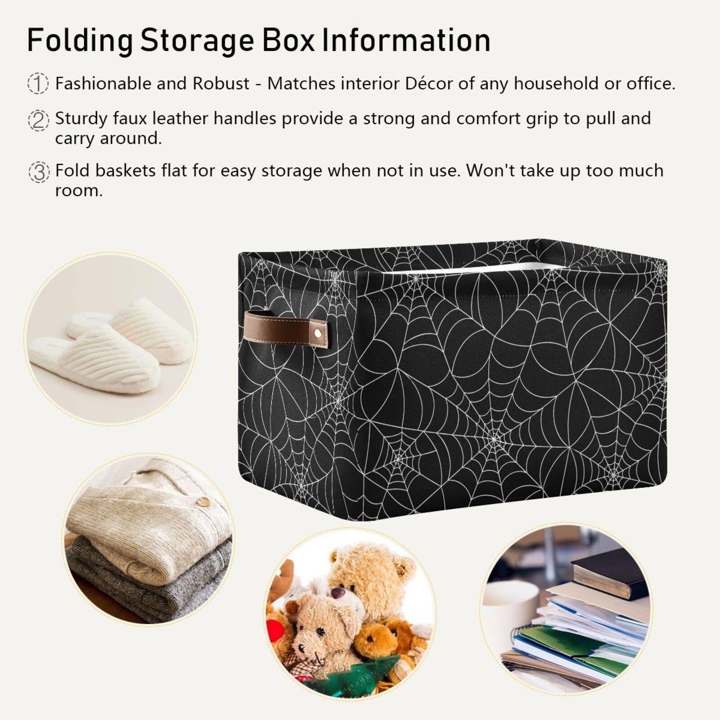 ALAZA Halloween Spider Web Black Foldable Storage Box Storage Basket Organizer Bins with Handles for Shelf Closet Living Room Bedroom Home Office 1 Pack