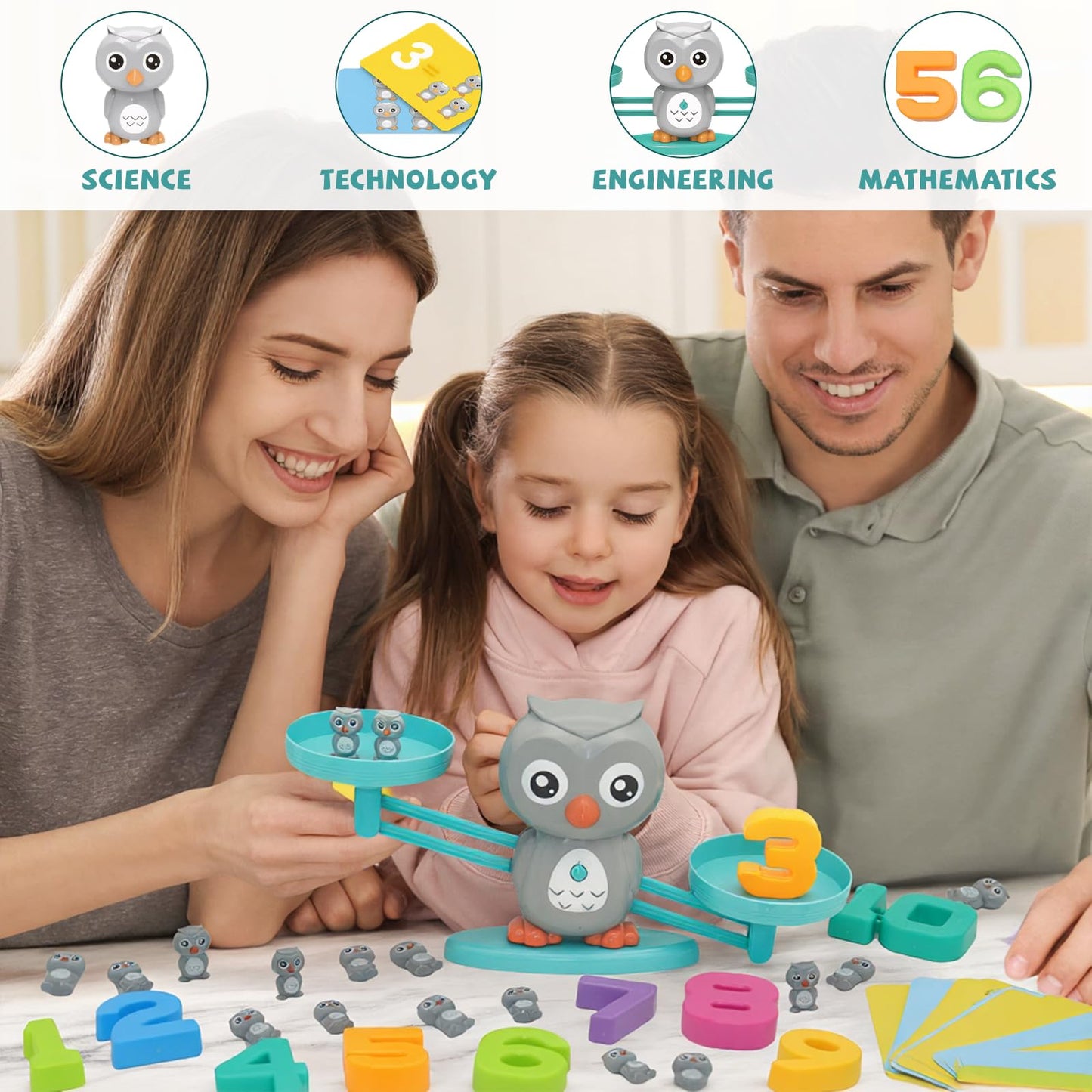 Snugzy Owl Balance Counting Toys, Number Counting Scale Games for Kids Cool Math Learning Games for Boys and Girls Preschool Kindergarten Learning STEM Montessori Educational Toys for 3+