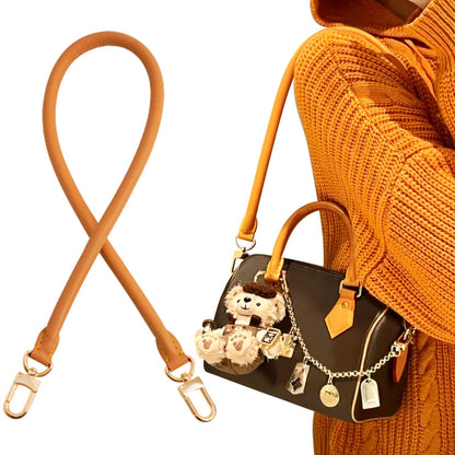 KIYOMIL Bag Genuine Vachetta Leather Shoulder Short Strap Replacement Fit for Graceful Damier or Speedy25 30 35 Bag Brown Rolled Straps Tan(Length:27.5in-DEEP BEESWAX)