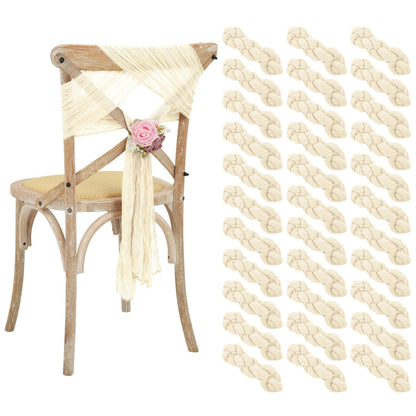 50 PCS Cheesecloth Chair Sashes Bows Wedding Aisle Decorations Chair Ribbon Ties Back Sash for Wedding Party Events Banquet Chair Cover Decoration (Ivory)