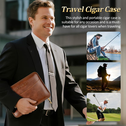 USEWIRE Cigar Humidor, Cedar Wood Leather Cigar Box Set with Cigar Lighter, Cigar Humidifier and Cedar Tray, Portable Travel Cigar Case for 7 Cigars, Men's Cigar Accessory Gift (No Butane)