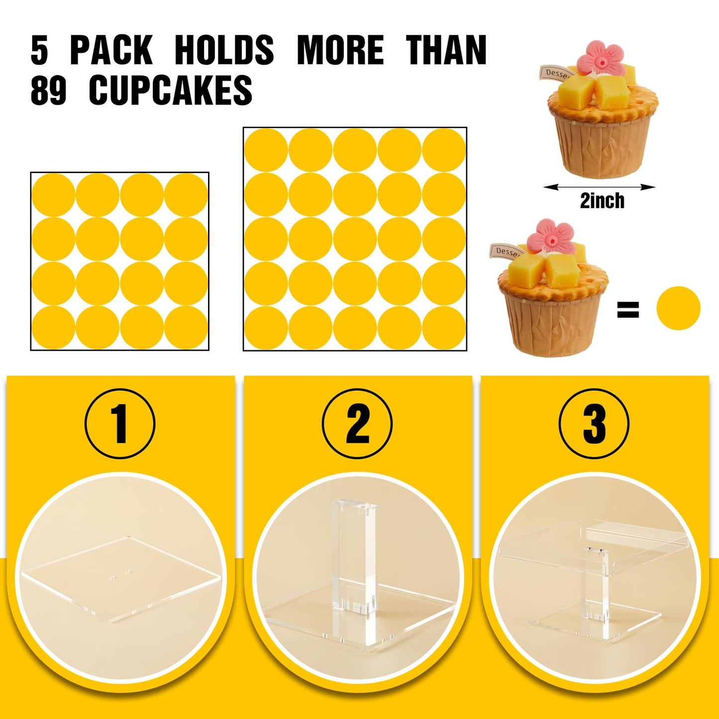 Ripeng 5 Tiered Dessert Table Display Set Buffet Riser Clear Acrylic Dessert Cupcake Stand Riser Bulk 5 Size Party Stand Food Treat Cookie Platter Pastry Serving Tray(8, 8.5, 9, 9.5, 10 Inch)