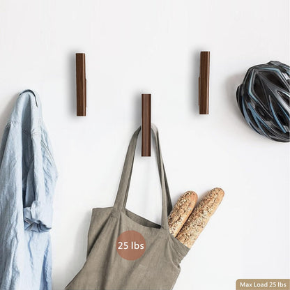 FCOWK Wood Wall Hooks 4 Pack Coat Hooks Wall Mount Walnut Wooden Hooks for Hanging Hat, Bag, Backpack, Rustic Coat Hooks for Wall, Wood Towel Hooks for Bathrooms and Entryway Hooks (Walnut, Dark)