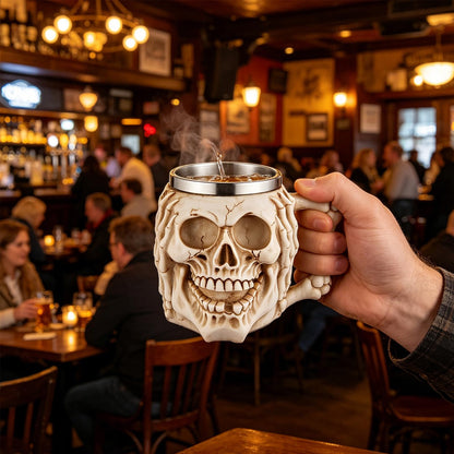AsAlways Stainless Steel Skull Beer Mug Gothic Beer Stein Novelty Drinking Cup for Wine Coffee Halloween Accessory Gift 400ML/13.5OZ