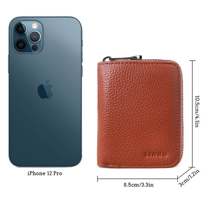 Linno RFID 20 Slots Credit Card Holder Genuine Leather Small Wallet for Women or Men with Zipper