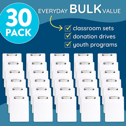 Blue Summit Supplies 30 Pack Dry Erase Clipboard, Whiteboard Clipboard for Classroom, White Board with Front Surface and Low Profile Clip, Designed for Classroom and Business Use
