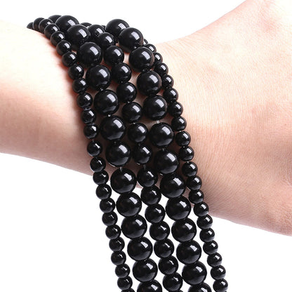 32PCS 12MM Natural Black Agate Stone Beads Round Loose Beads for welry Making DIY Bracelet Necklace Accessory 15 Inches