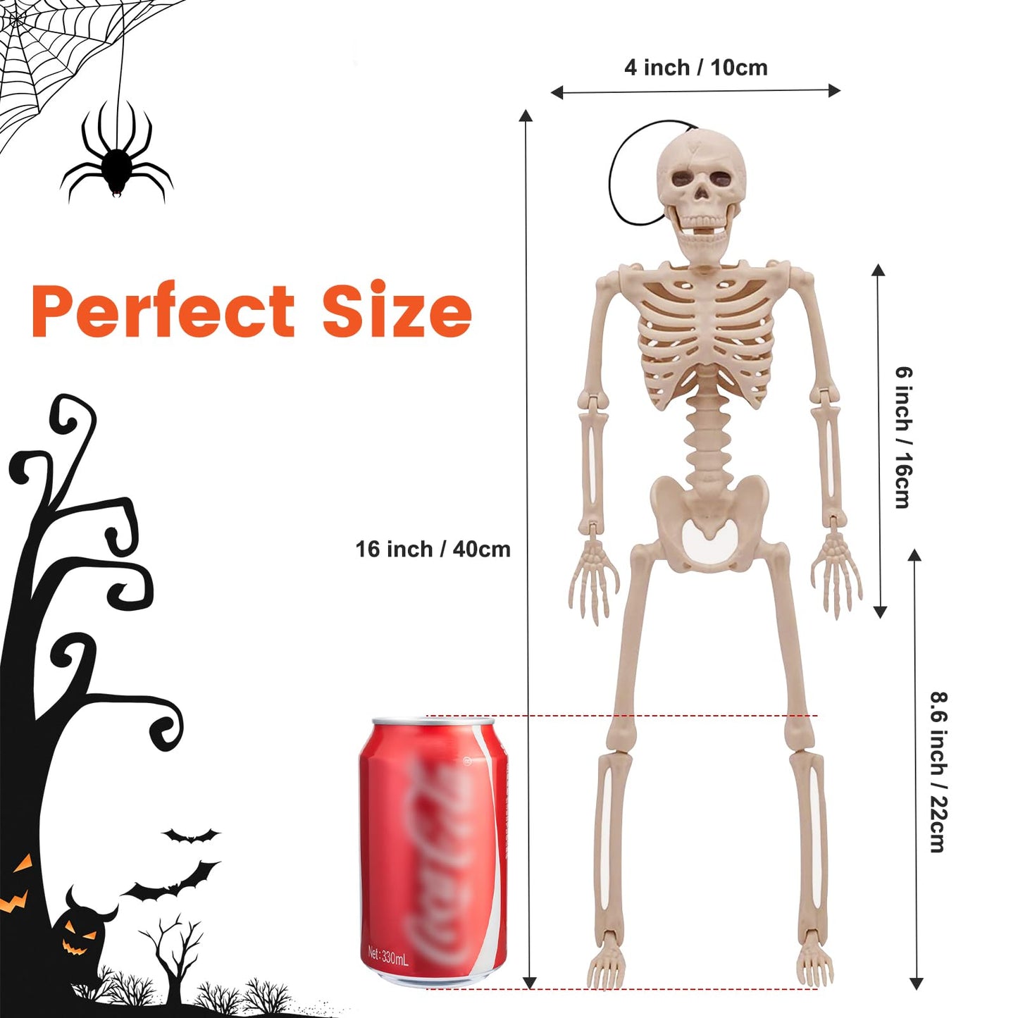 16" Small Posable Halloween Skeletons Decorations: 5 Pack Durable Plastic Scary Skeleton Props – Realistic Full Body Bones, Reusable Indoor & Outdoor Yard, Garden, Haunted House & Party Decor