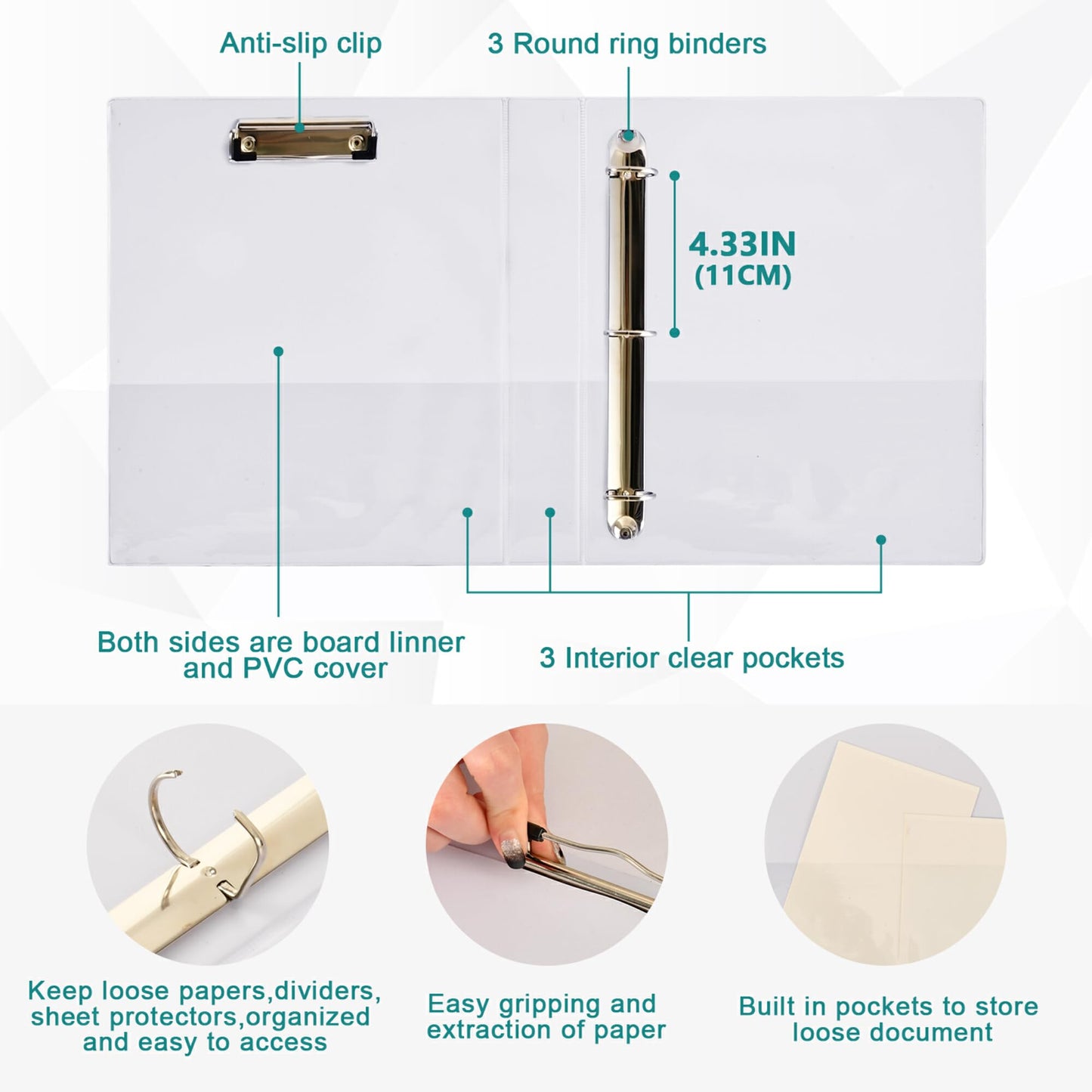 Butterfly Pastel Color Round Ring Binders 1.5 Inch Flora Insect Biology Natural 3 Ring Clipboard Binder for Office School Work Supplies File Folder 200 Sheet Capacity