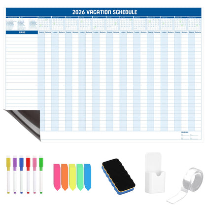 Lincia Large Magnetic 2026 Full Yearly Vacation Board Schedule Dry Erase Wall Planner Calendar Reusable Project Office Whiteboard 24" x 36" Vacation Calendar for Management, Planning, Organizing