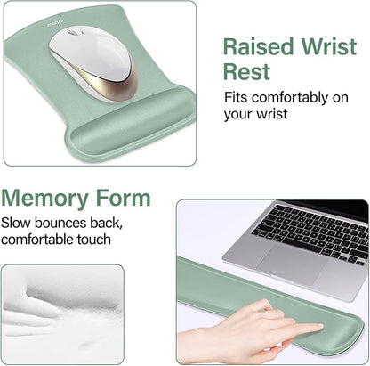 MOSISO Keyboard Mouse Pad Set, Large Gaming Mousepad&Keyboard Wrist Rest&Mouse Wrist Rest&Coaster, Ergonomic Non-Slip Mousepad&Easy Typing Cushion with Memory Foam for Home Office, Antique Green