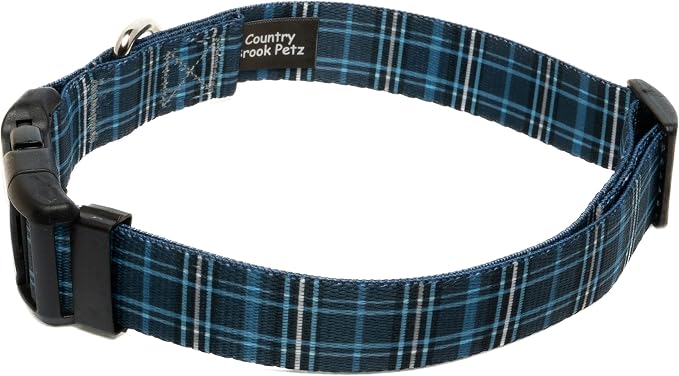 Country Brook Petz - Navy Plaid Everyday Dog Collar and Leash - Plaid and Argyle Collection Featuring Charming Designs (1 Inch, Large)