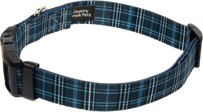 Country Brook Petz - Navy Plaid Everyday Dog Collar and Leash - Plaid and Argyle Collection Featuring Charming Designs (1 Inch, Large)