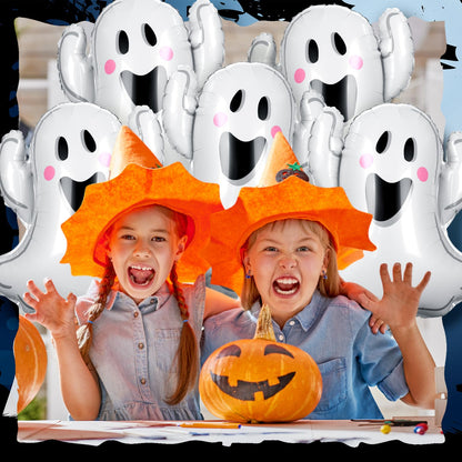 WinnerWhy 12pcs 30 Inch Halloween Ghost Balloons White Ghost Shaped Foil Balloon for Halloween Spooky Themed Birthday Baby Shower Wedding Party Decor Supplies