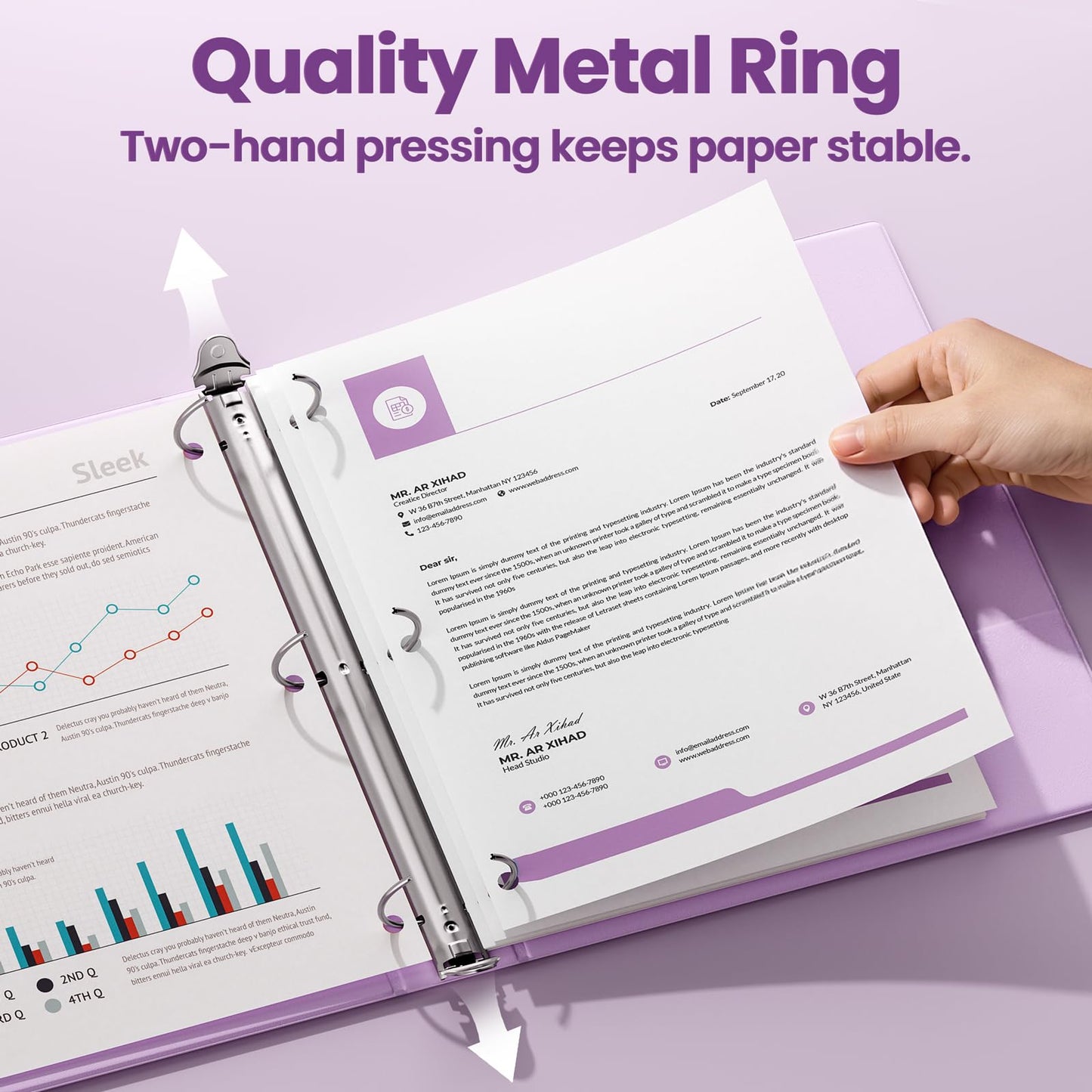SUNEE 3 Ring Binder 1 Inch 2 Pack, Clear View Binder Three Ring PVC-Free (Fit 8.5x11 Inches) for School or Office Supplies, Purple