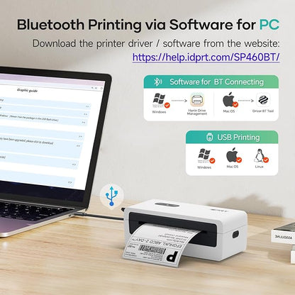 iDPRT Shipping Label Printer 4x6 Bluetooth Thermal Label Printer for Small Business and Shipping Package, Support Android, iPhone, Windows, macOS, Widely Used for Amazon, Shopify, Ebay, White