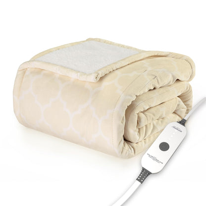 Sunbeam Electric Throw Royal Mink Sherpa Heated Blanket, 4 Heat Settings, 4-Hour Auto Shut-Off, Fast Heating, Luxurious and Ultra Comfy, Night Fog Color, 50" x 60"