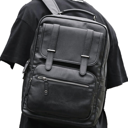MATE ELAN Leather Backpack Laptop 15.6 inch Lightweight Retro Business College Casual Travel Overnight Daypack Work backpack black Gift