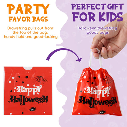 HOIIOH 120 Pcs Halloween Treat Bags Bulk, 6x6 Inch Drawstring Candy Bags