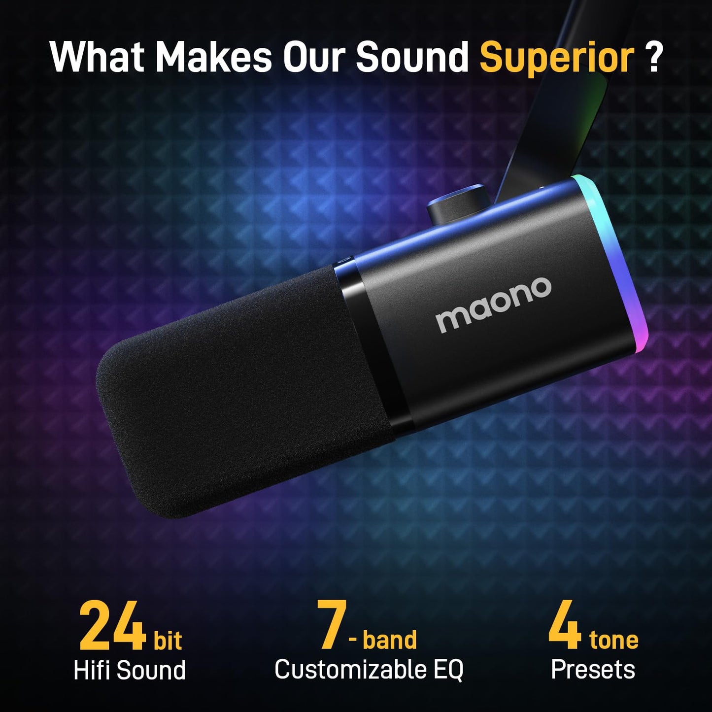 MAONO XLR/USB Gaming Microphone Kit: Dynamic PC Mic for Streaming Podcasting, Software Support, Mute Button, Gain Control, RGB Computer Mic with Boom Arm Stand, for Recording, PS4/PS5, PD100XS Black