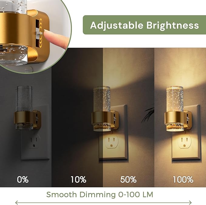 L LOHAS LED Night Lights Plug into Wall, 2 Pack Mini Dimmable Night Light with Dusk-to-Dawn, Soft White/Cool White/Amber 3 Light Color, 0-100LM Adjustable Brightness, Bubble Nightlight for Hallway