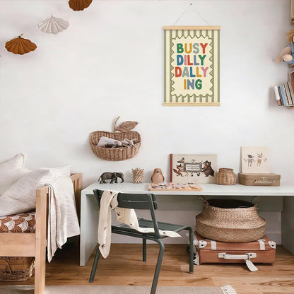 STHTTSW Playroom Wall Decor, Positive Quote Busy Dilly Dallying Art, Boho Classroom Decor, Apartment Nursery Wall Art for Toddler Boys Girls, Kids Room Baby Room Essentials, 12x16 Inches