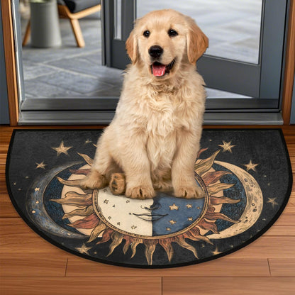 Pardick Boho Sun Moon Half Round Door Mat, Non-Slip Welcome Indoor Entrance Way Rug Semi Circle Front Doormats Washable Bathroom Kitchen Floor Mat, Outdoor Rugs for Garage, Patio, Hearth Rug