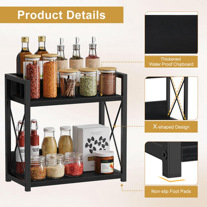 Giikin Kitchen Countertop Organizer, 2 Tier Coffee Bar Organizer, Black Spice Rack for Counter, Kitchen Counter Shelves, Particleboard, Large Size (15.8" L x 7.9" W x 15.8" H), Black