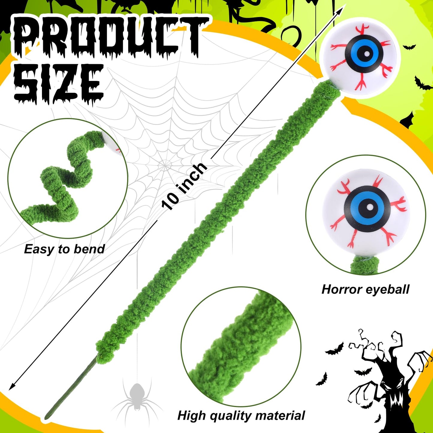 Wavwavw 12 Pcs Halloween Eyeball Picks Halloween Floral Picks 10 Inch Branch Green Decoration Stems Props Decor for Home Office Party Indoor Gifts(Green)