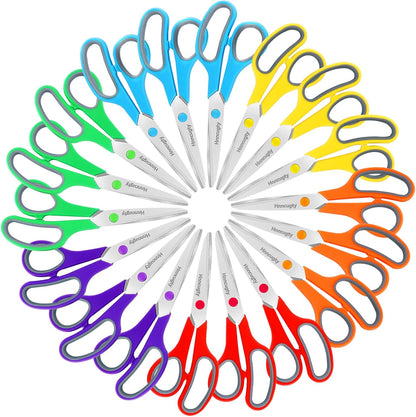 Scissors, Hnncugty 8" Scissors All Purpose Bulk Set of 18-Pack, Sharp Shears for Office Home Craft Sewing Fabric, High/Middle School Supplies Student Teacher Supplies, Comfort Grip Right/Left Handed