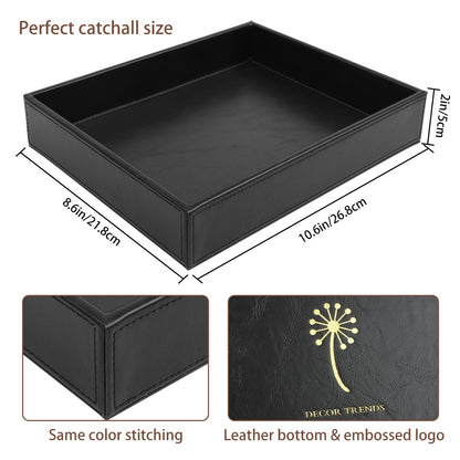 Leather Valet Organizer for Men – Black Catchall for Wallet, Keys, EDC, Jewelry, and Perfume – Nightstand, Dresser, and Bathroom Vanity Storage