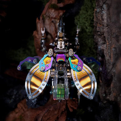 Mostarle Hercules Beetle 3D Metal Puzzle Kit for Adults, 418 PCS DIY Cyberpunk Mechanical Model with Fiber Optic Lights, Gradient Wings, Collectible Insect Building Kit Gift