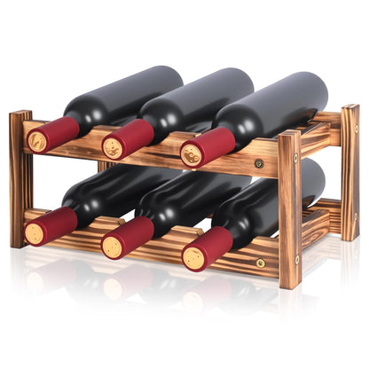 6-Bottle Wooden Wine Rack – 2-Tier Tabletop Countertop Space-Saving Wine Holder with Screwdriver Included, Easy Assembly Wine Storage Shelf for Kitchen, Bar, Pantry & Home Decor