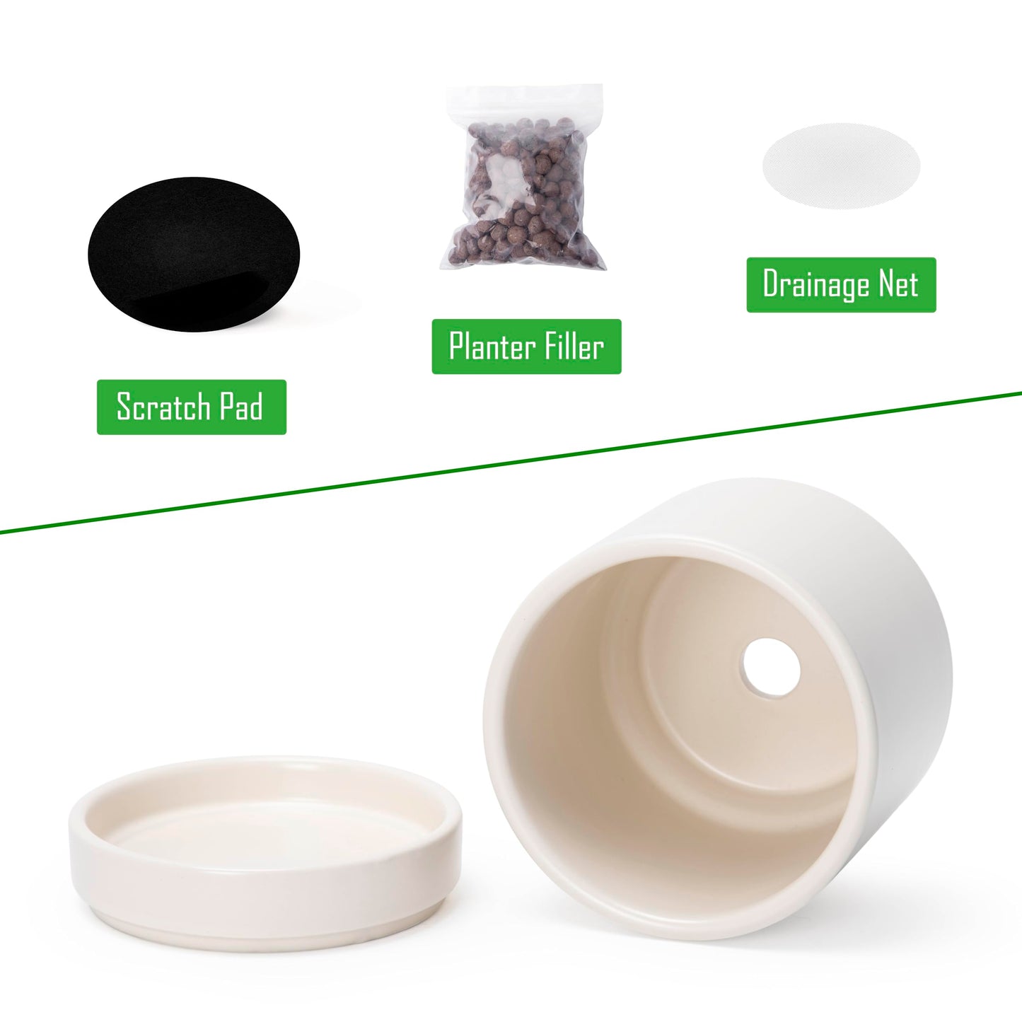 D'vine Dev Set of 2 Plants Pots, 4.7 Inch Ceramic Planter Pot for Plants with Drainage Hole and Saucer, Oatmeal, 94-V-B-8