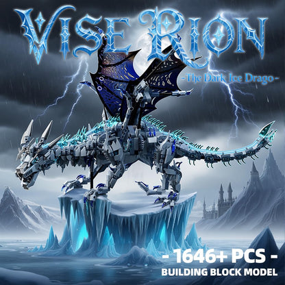 Myth Qholve Mechanical Dark Ice Dragon Building Block Set with Motor & Hand Crank Motion Movable Head, Wings & Limbs Fantasy Dragon Model Kit for Teens & Adults