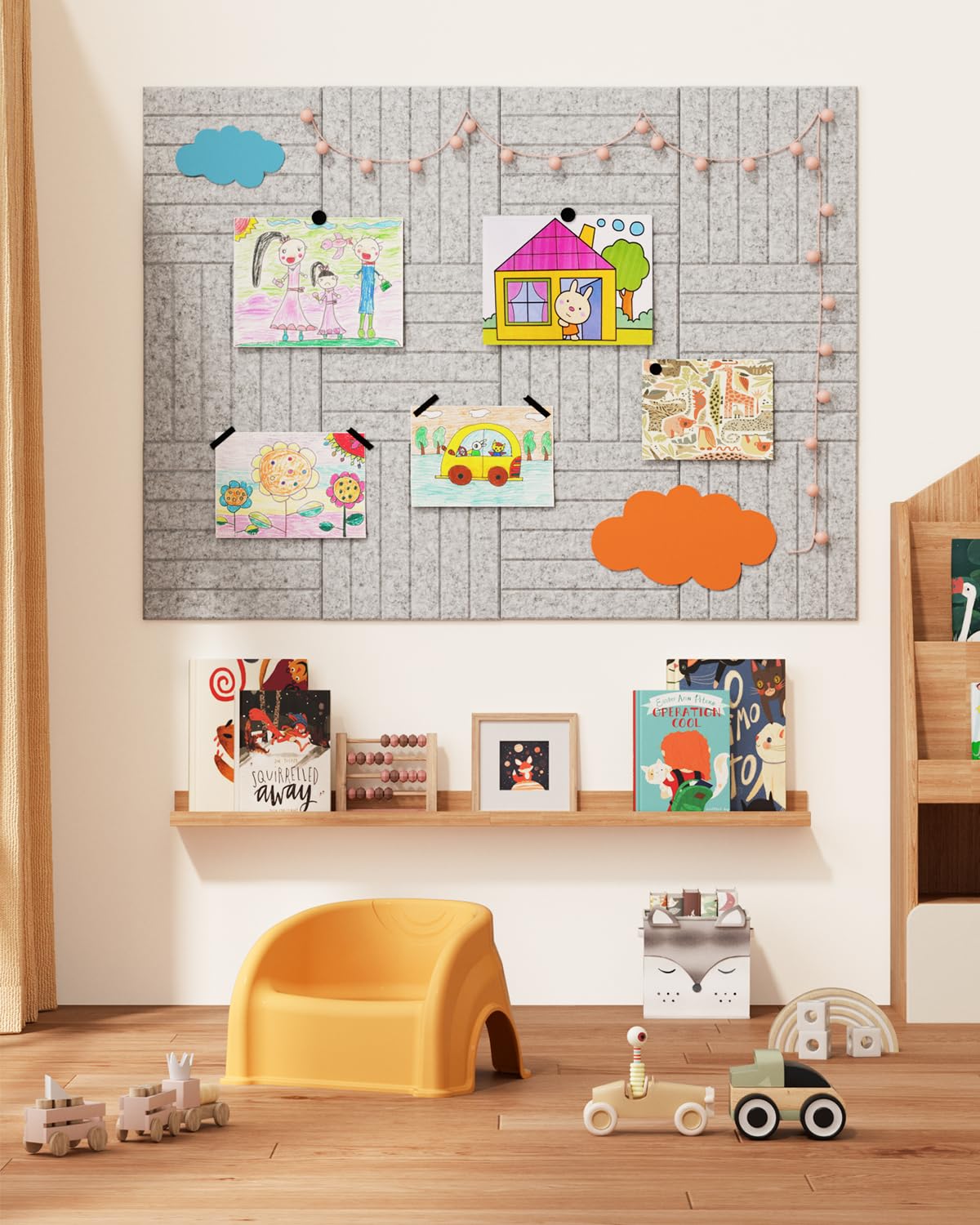 Woovio Large Cork Board, 48" X 36" Bulletin Board, 12 Pack Felt Pin Boards Cork Boards for Walls Office Home Decor, Classroom with 60 Safe Removable Adhesive Tabs Grey