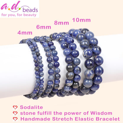 AD Beads Handmade Gemstone Stretch Elastic Bracelet Crystal Healing Reiki Nature's Beauty and Spiritual Essence Unisex (10mm, Blue Sodalite)