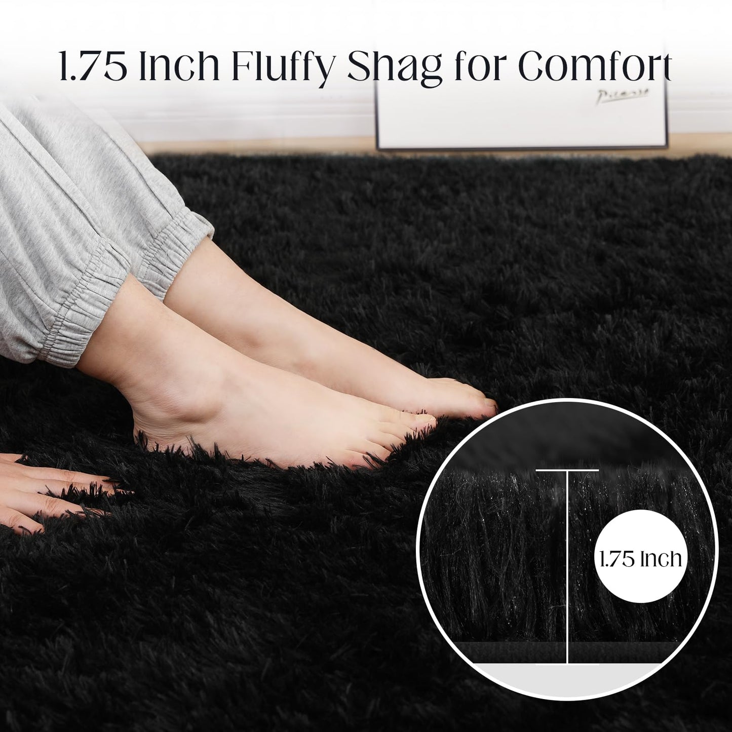 Puremy Black Area Rug, 5x7, Soft Plush for Living Room, Bedroom & Nursery, Non-Slip Indoor Carpet for Study, Kids Room Decor