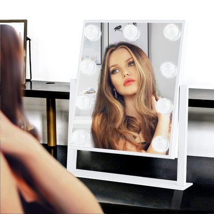 Lighted Makeup Mirror Hollywood Mirror Vanity Mirror with Lights, Touch Control Design 3 Colors Dimable LED Bulbs, Detachable 10X Magnification, 360°Rotation, (White) 12" L x 14" W
