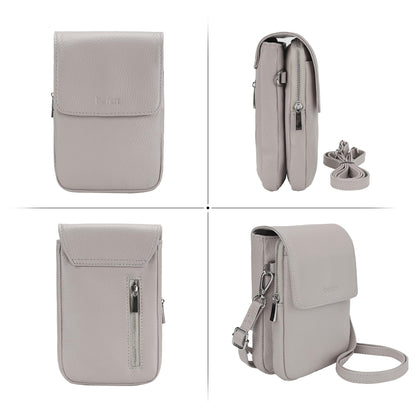 befen Real Leather Small Cell Phone Crossbody Bags for Women, Women's Shoulder Purse Handbags with RFID Blocking Wallet Beige Grey