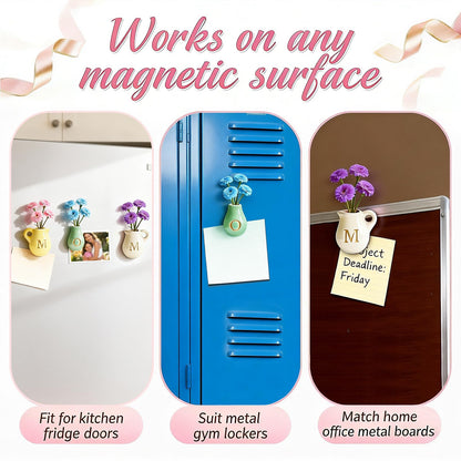 Mini Ceramic Vase Fridge Magnets – Tiny 3D Flower Vase Refrigerator Magnets with Fake Flowers, Cute Kitchen & Home Decor, Unique Birthday for Mom & Women