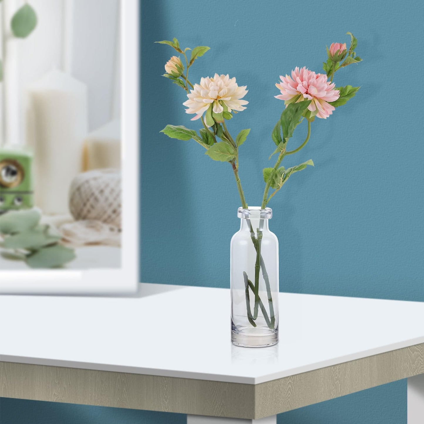 Yardwe Hydroponic Glass Vase Desktop Planter Small Mouth Ocean Blue Glass Container for Home Decoration and Indoor Plant Terrarium
