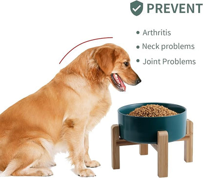 Green Raised/Elevated Ceramic Dog Bowl for Medium Large Sized Breeds,Large Dog Food Water Bowl with Stand,8 in Non Slip Heavy Weighted 1800ml/ 7.6 Cups/60 OZ