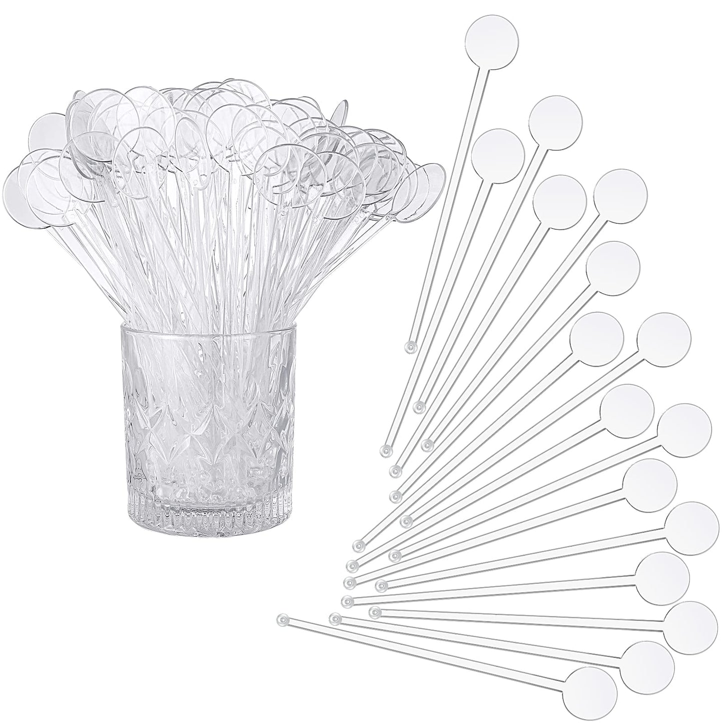 Marsui 240 Pieces 7 Inch Swizzle Sticks for Cocktail Coffee Drink Stirrers Cocktail Stirrers Disposable Stirring Sticks Plastic Disc Top for Mixing Coffee Whiskey Beverage (Clear)
