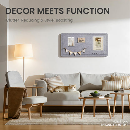 Large Bulletin Board, 35 X 17 Inches Felt Cork Board with 40 Pushpins, Foldable Felt Notice Pin Board Photo Display Board with Self-Adhesive Tape for Office Home School (Light Gray, 35x17 inch)